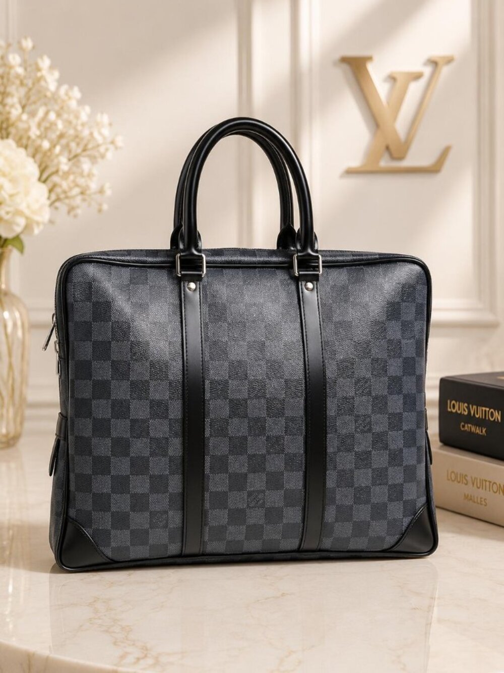 Authentic Louis Vuitton Porte Documents Voyage Damier Graphite Briefcase Bag